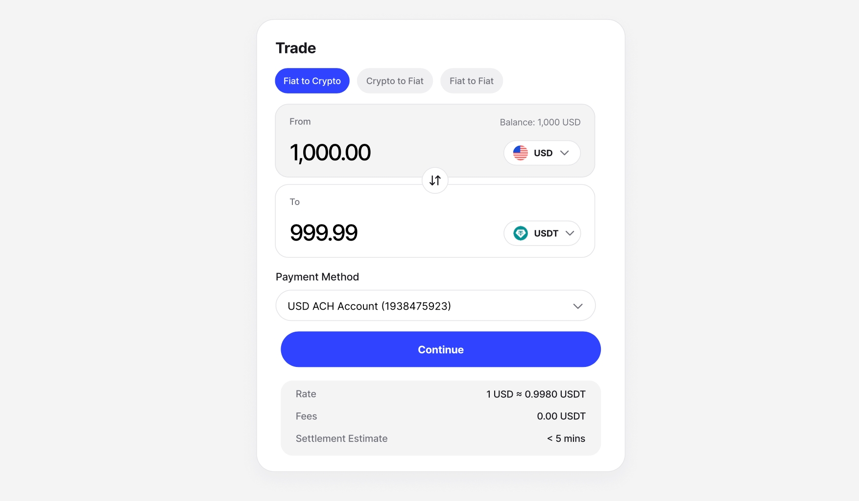 Consenso fiat to crypto trade workflow